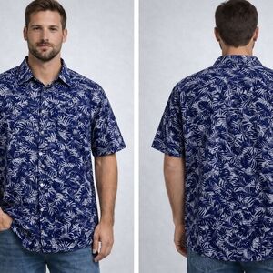 croft & barrow Navy and White Tropical Leaf Short-Sleeve Shirt